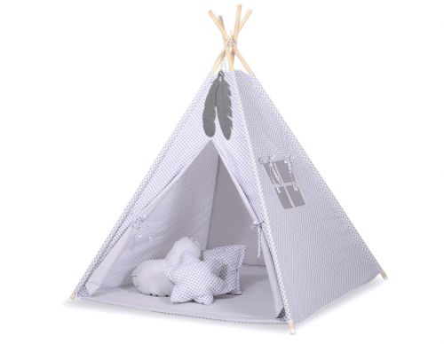Teepee tent for kids +play mat + decorative feathers - grey flowers