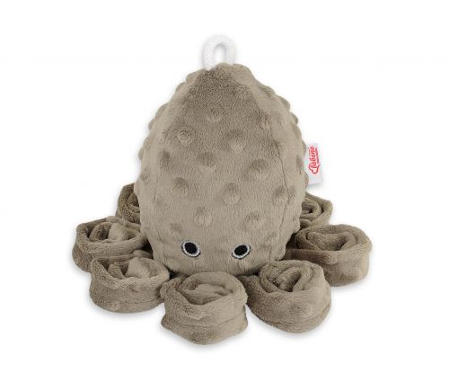 Cuddly octopus with rattle - brown - polka dot minky