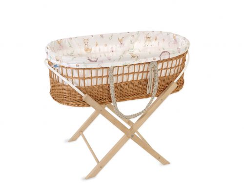 Moses wicker basket in BOHO style with stand with cotton lining - forest softness