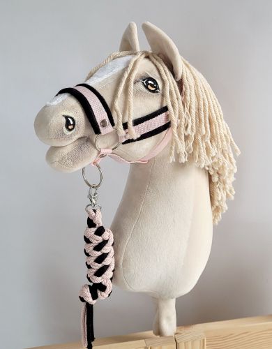 Set for Hobby Horse: the halter A3 with black furry + Tether made of cord - black-powder pink