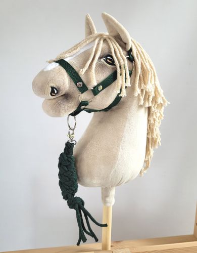 Set for Hobby Horse: the halter A3 + Tether made of cord - bottle green