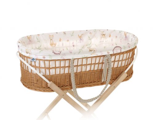 Moses wicker basket in BOHO style with cotton lining - forest softness