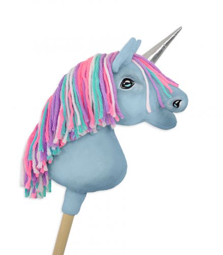 Little unicorn on a stick with coloured mane - blue A4 colour