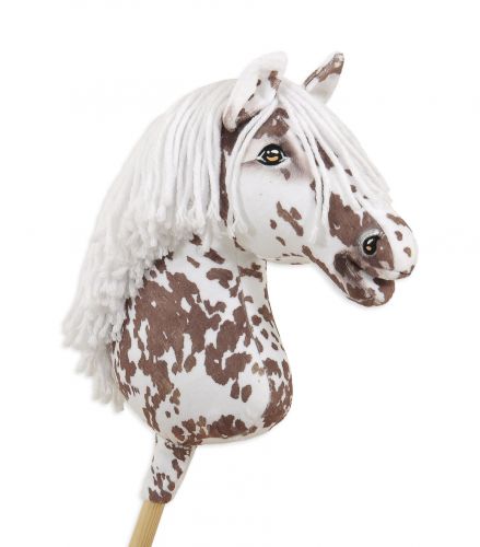 Horse on a stick Super Hobby Horse Premium - brown leopard horse with a white mane A3