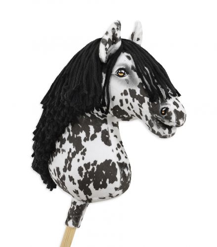 Horse on a stick Super Hobby Horse Premium - leopard horse with a black mane A3