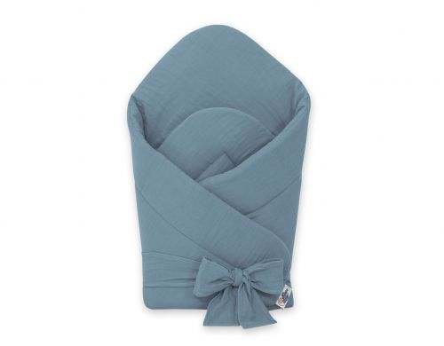 MUSLIN baby nest with stiffening with bow - pastel blue