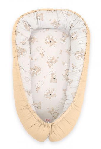 Baby nest double-sided Premium Cocoon for infants BOBONO- rainbow beige bear/ beige