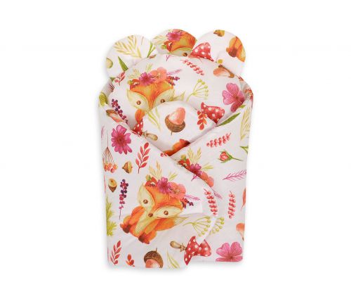 Doll\'s swaddling cone with pillow - fox in a wreath