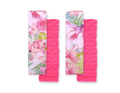 Double sided pads BOBONO for seat belts - hummingbirds in flowers/rosa