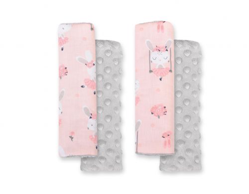 Double sided pads BOBONO for seat belts - ballerinas pink/gray
