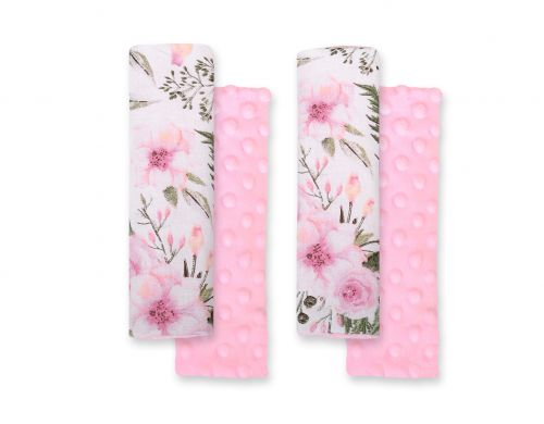 Double sided pads BOBONO for seat belts - peony flower pink/pink