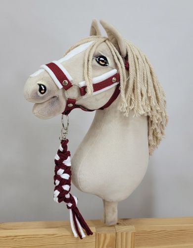 Set for Hobby Horse: the halter A3 with white furry + Tether made of cord - white-burgundy