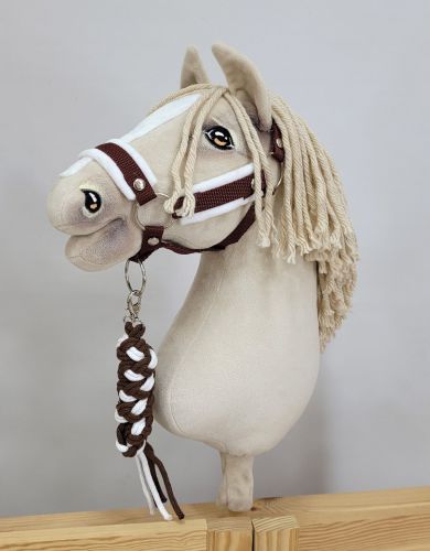 Set for Hobby Horse: the halter A3 with white furry + Tether made of cord - white-brown