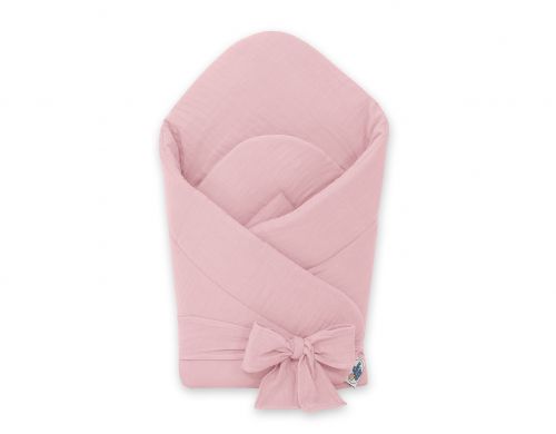 Muslin baby nest with stiffening with bow - pastel pink