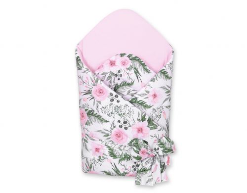 Double-sided baby nest with stiffening with bow - peony flower pink/pink