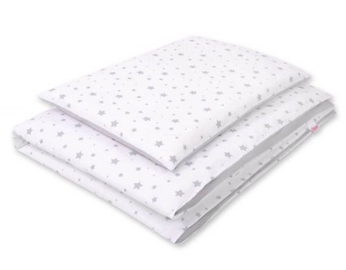 Double-sided baby cotton bedding set 2-pcs - mini gray stars/gray