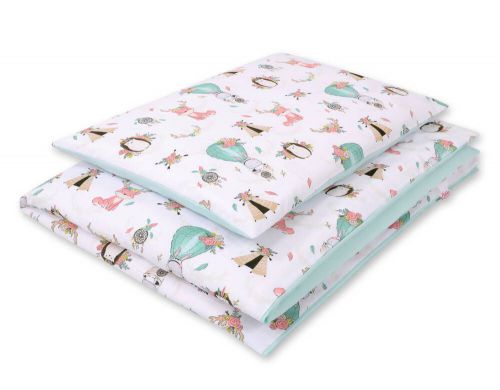 Baby cotton bedding set 2-pcs 120x90 cm- foxes beige/mint