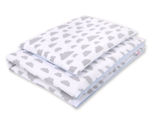 Baby cotton bedding set 2-pcs 120x90 cm- clouds gray/blue