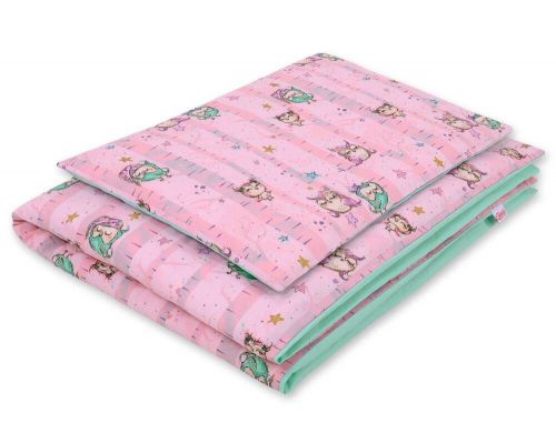 Baby cotton bedding set 2-pcs 120x90 cm- owls pink-mint