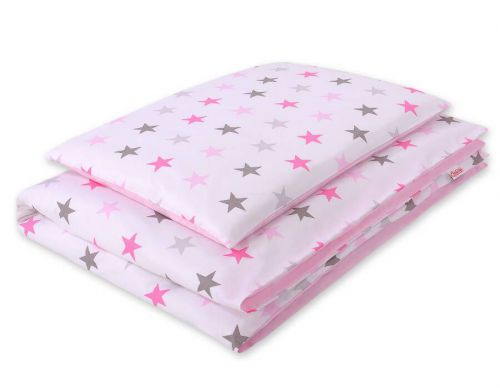 Baby cotton bedding set 2-pcs 120x90 cm- stars gray - pink /pink