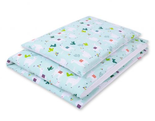Baby cotton bedding set 2-pcs 120x90 cm- lama mint/white
