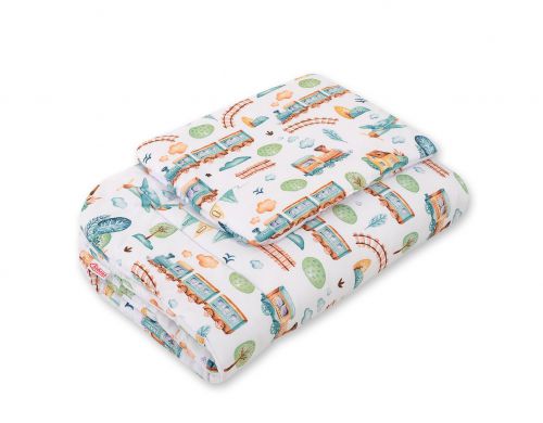 Bedding set 2-pcs 75x100cm NEWBORN - turquoise train