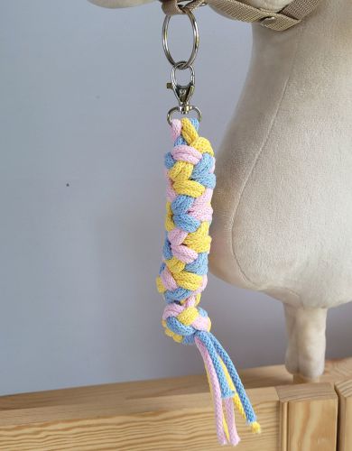 Tether for Hobby Horse made of double-twine cord - blau/hellrosa/gelb