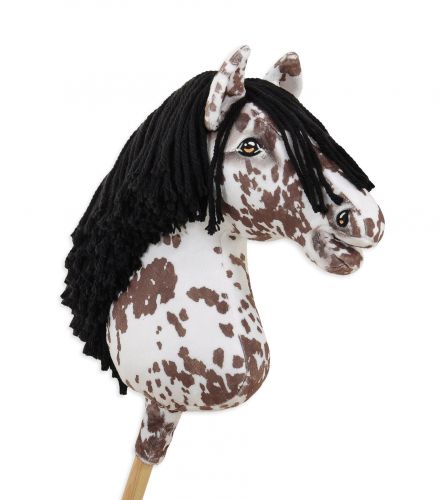 Horse on a stick Super Hobby Horse Premium - brown leopard horse with a black mane A3