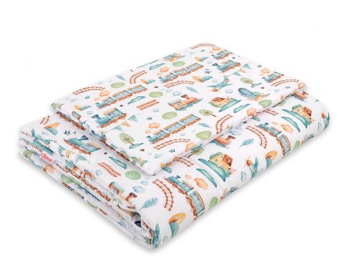 Bedding set 2-pcs with filling - turquoise train