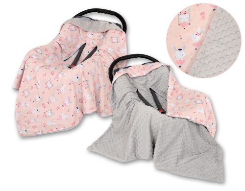 Double-sided car seat blanket for babies - ballerinas pink/gray