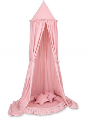 Set: Hanging canopy + Nest with flounce + pillows - pastel pink