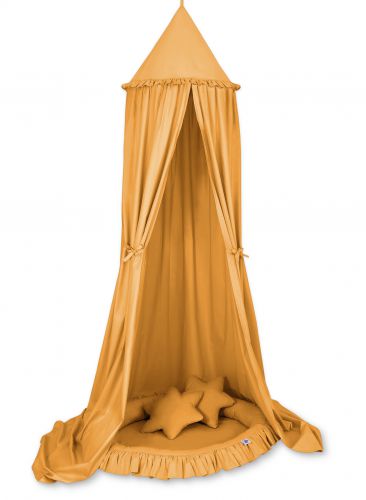 Set: Hanging canopy + Nest with flounce + pillows - honey yellow