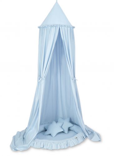 Set: Hanging canopy + Nest with flounce + pillows - blue