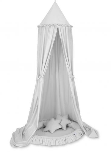 Set: Hanging canopy + Nest with flounce + pillows - gray