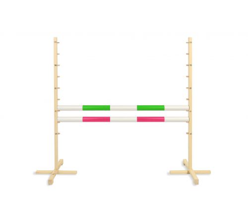 Jumping obstacle for Hobby Horse 120cm, with two beams green and pink