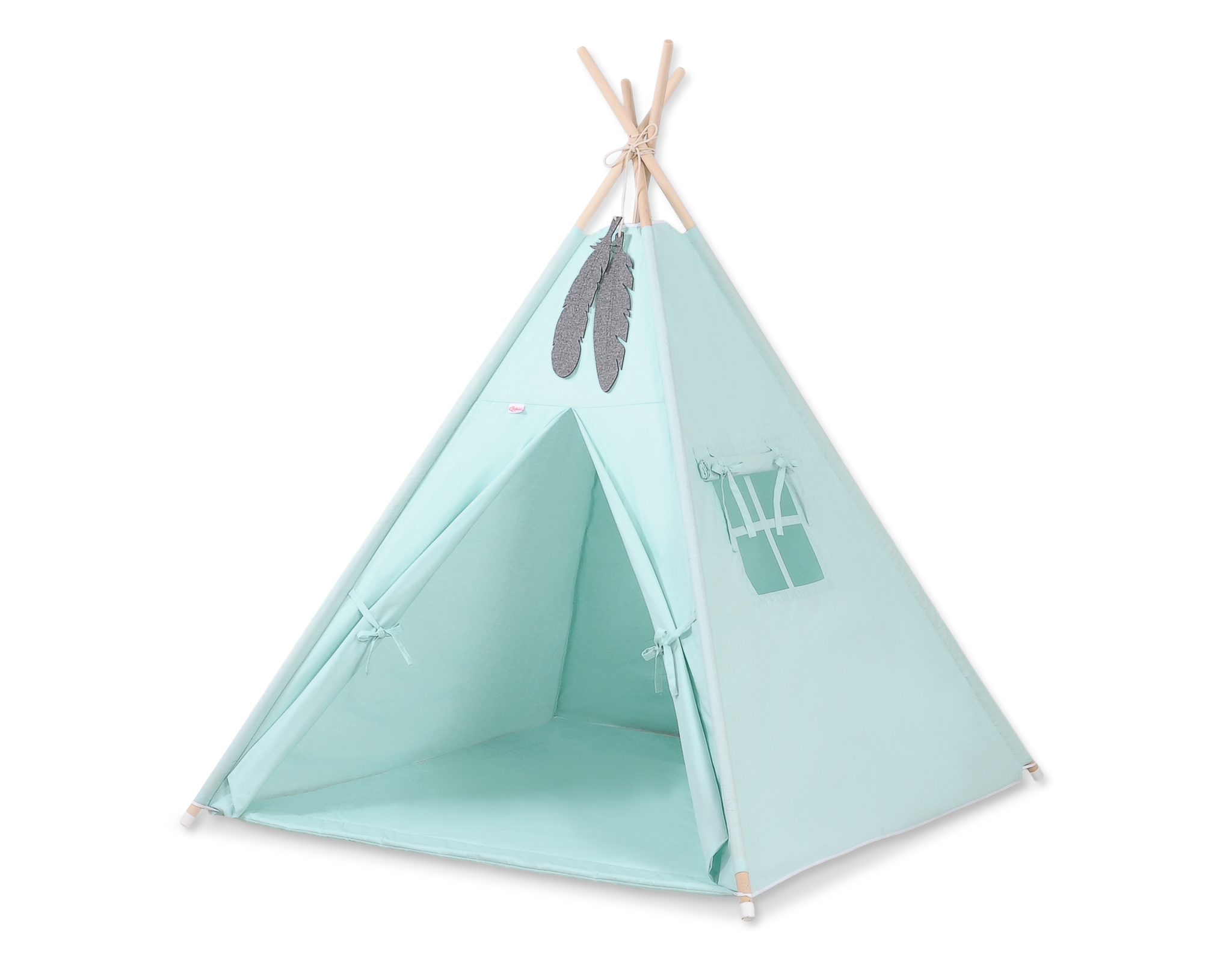 Teepees tent for kids +play mat + decorative feathers - mint
