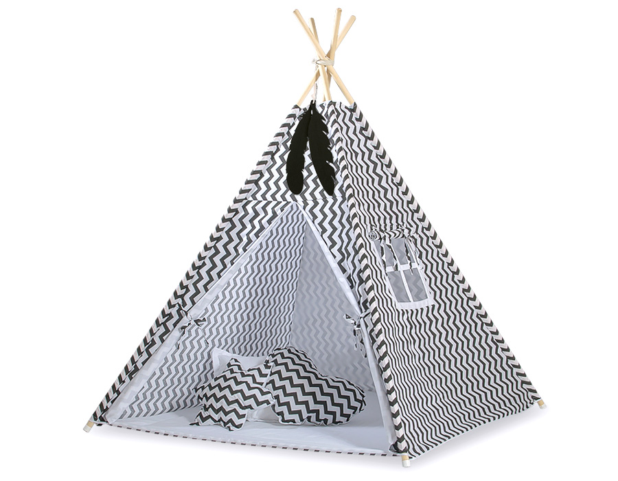 Teepees tent for kids +play mat + decorative feathers - Chevron black